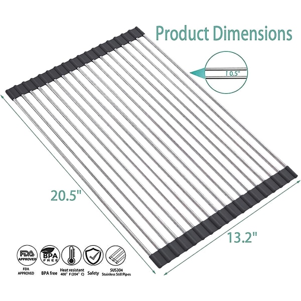 Rullbar diskställ, SUS304 över diskbänken Multipurpose Roll-Up diskställ, svart