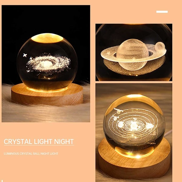 3D Galaxy Crystal Ball, Glas Galaxy Ball Nattljus Rymdlampa Toy Planet Model