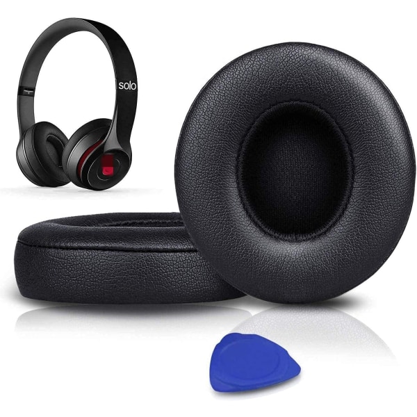 SoloWIT öronkuddsersättning för Beats Solo 2 och Solo 3 trådlösa hörlurar, mjuka läderkuddar, (svart)