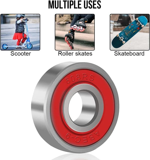 8 stk. Lejer Skateboard Lejer Longboard Rulleskøjtelejer 608 2RS Dobbelt Afskærmet Rød Sort
