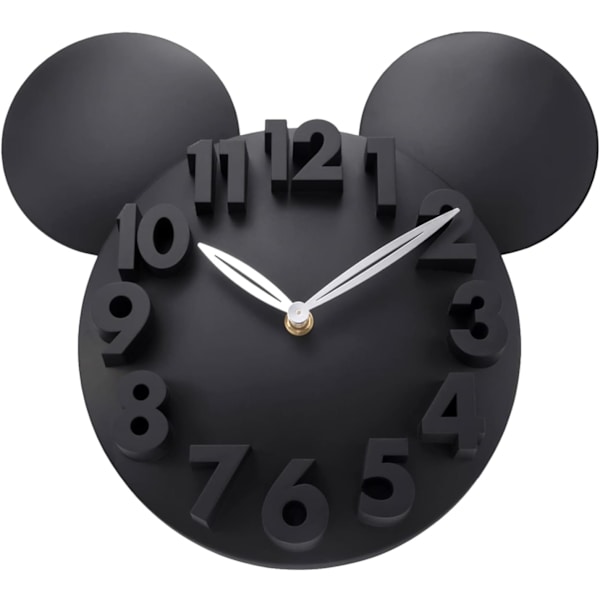 Moderni 3D Mikki Hiiri -kello Super Söpö Musta Seinäkello Disney-faneille Lapsille Lastentarhaan Koululaisille, Korkeus: 12 tuumaa