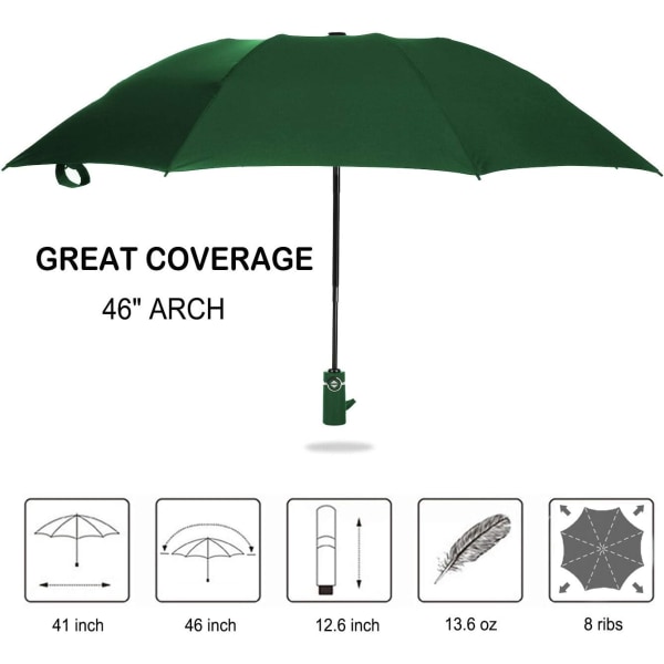 Käänteinen tuulenpitävä matkavarjo, kompakti taittuva käänteinen sateenvarjo Dark Green