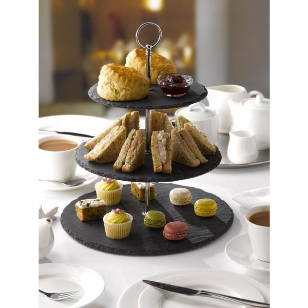3-vånings tårtställ - Naturskiffer | Stabilt Afternoon Tea-ställ för visning av kakor, muffins och buffétallrikar