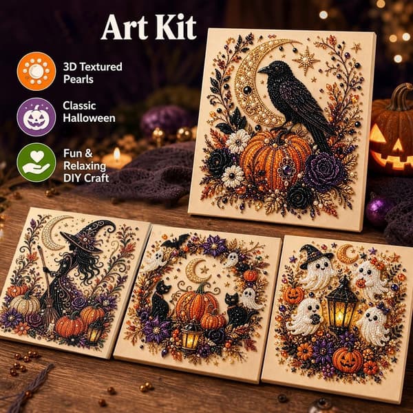 Halloween Spøgelse Perlekunst DIY Sæt, Spooky Sød 3D Diamantmaleri Håndværk, Sød Spøgelse Græskar Lærredskunst, Farve D color D