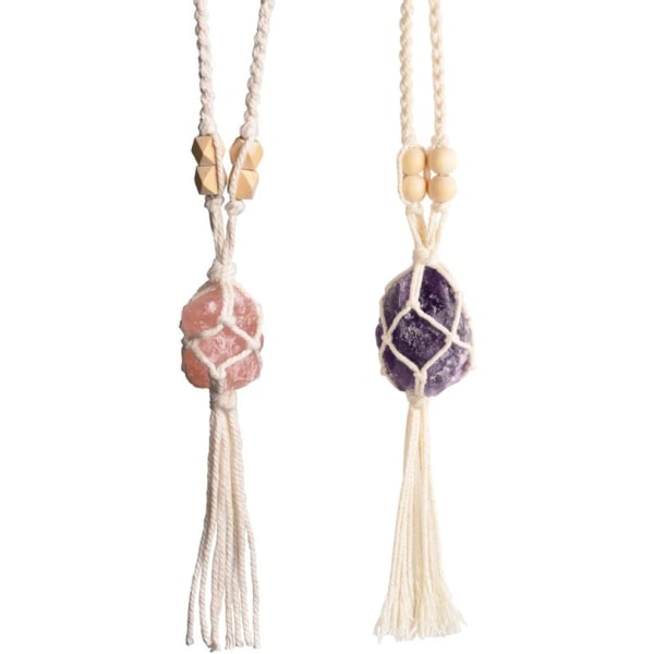 2PCS Healing Crystals Feng Shui Hanging Ornament Car Ornament Meditation Hanging Ornament Window Ornament for Home(Amethyst+Rose Quartz)