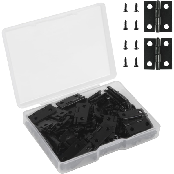18x15 mm Mini sorte hængsler, 50 stykker usynligt fladt hængsel, rustfrit stål, til smykkeskrinskuffer Klaverer gør-det-selv-tilbehør med 200 skruer