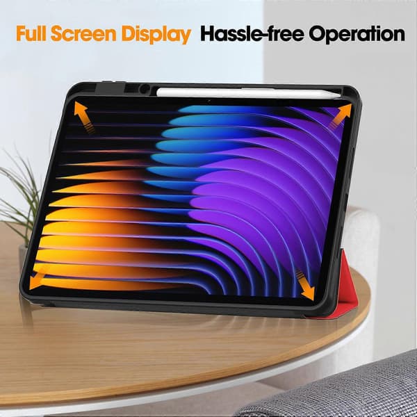 För Xiaomi Pad 7 Pro/Pad 7 Ställfodral Stötdämpande Läder Tabletskydd med Pennhållare - Röd