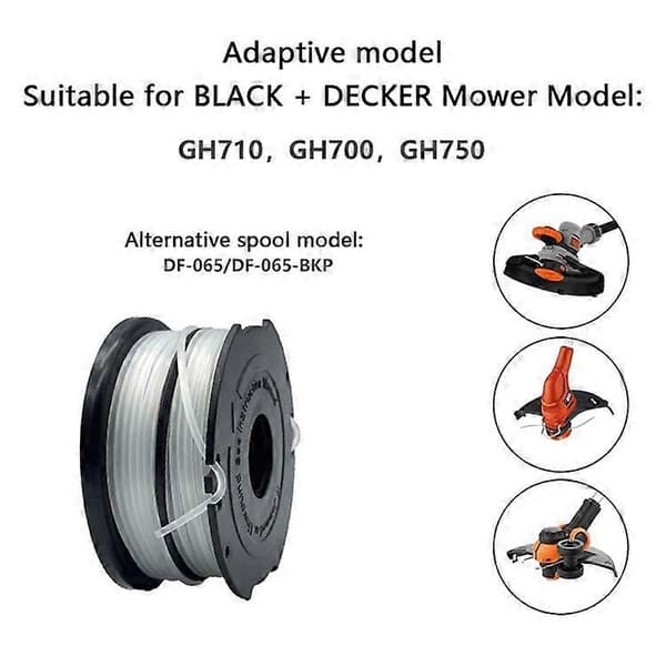 6 stk. kompatible til Black & Decker GH710 / GH700 / GH750 spoler plæneklipper erstatningslinjespoler, DF-065-BKP