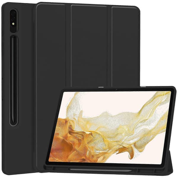 Stativfodral för Samsung Galaxy Tab S10+ Stötdämpande Läder Tabletskydd med Pennhållare - Svart