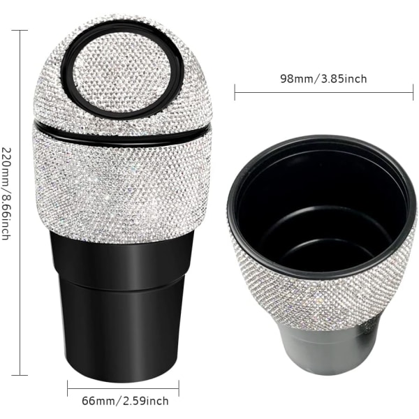 Bling Rhinestone Auto Sopcontainer Bil Sopkorg med Lock Mini Sopbehållare