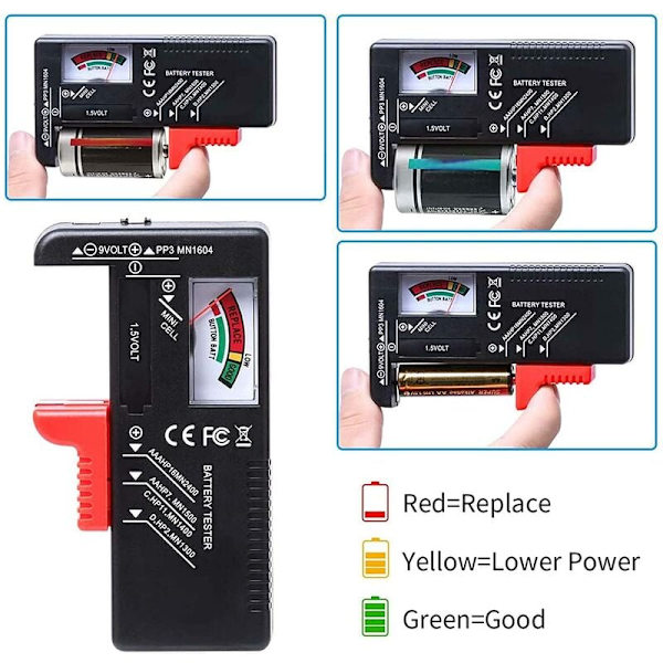 Universal Batteritester, Digital Batteritester, for AA AAA CD 9V Knappcellebatterier 1.5V Batterispenningstester