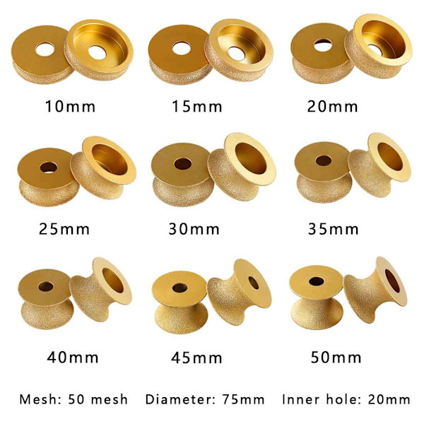 1 stk diamantfres for ytterkant, 75 mm loddet diamant halvrund profil