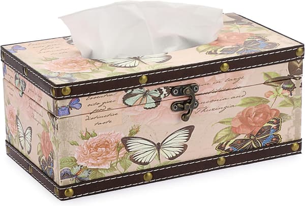 PU+ Træ Rektangulær Servietboks, Dekorativ Servietholder, Retro Husholdnings Servietboks Organizer, Servietdispenser Opbevaringsbeholder