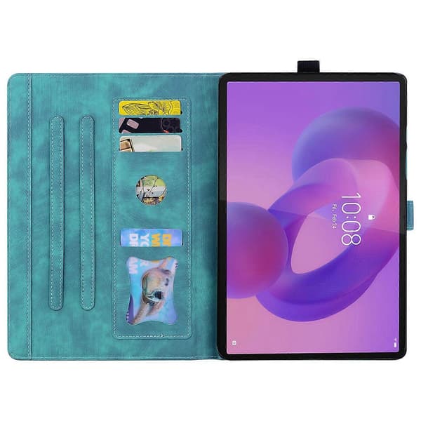 Fodral för Lenovo Tab K10C/Tab E10C med kortfack Läder Tablet Ställ Folio Omslag Blomma Katt