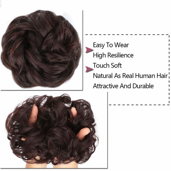 1PCS Messy Hair Bun Hair Scrunchies Extension Curly Wavy Messy Synthetic Chignon for women Updo Hairpiece Dark Auburn Mixed#