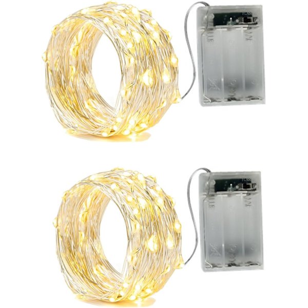 2 x 50 LED-lyskæder AA-batteridrevet 5 meter sølvtråd Lyskæder til fest, have, belysningsdekoration, varm hvid