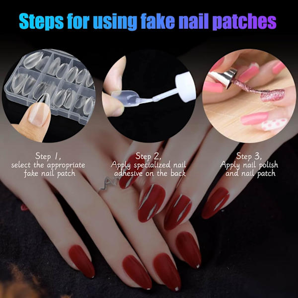 100 st Falska Nagelspetsar med Förvaringsfodral - Full Cover Coffin Naglar i 10 Storlekar för Nagelsalonger och DIY Nagelkonst, (Mandel, Klar)