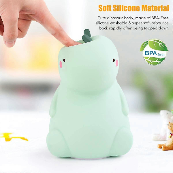 Dinosaur Silicone Natlampe til Børn, Farveskiftende, Grøn