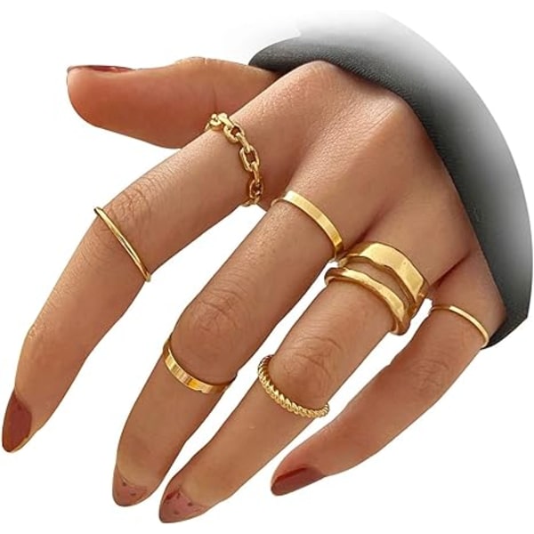 7 stk guld kno ringe sæt til kvinder piger slangekæde stabelring vintage ringe størrelse blandet Gold
