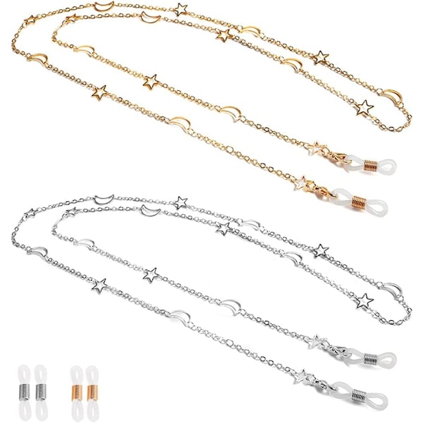 2 st glasögonkedjor, solglasögonremhållare läsglasögon sladd snodd, metall långt halsband accessoarer med gummiklädda ändar