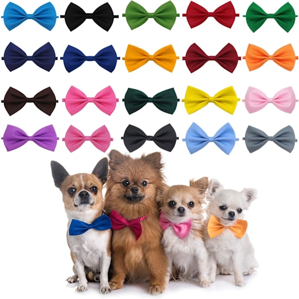 20 stk. Sløyfer til kjæledyr - 20 forskjellige farger - Tilbehør til hund og katt - Justerbare sløyfer og slips - Passer til små og mellomstore hunder og katter - Perfekt til fotografering