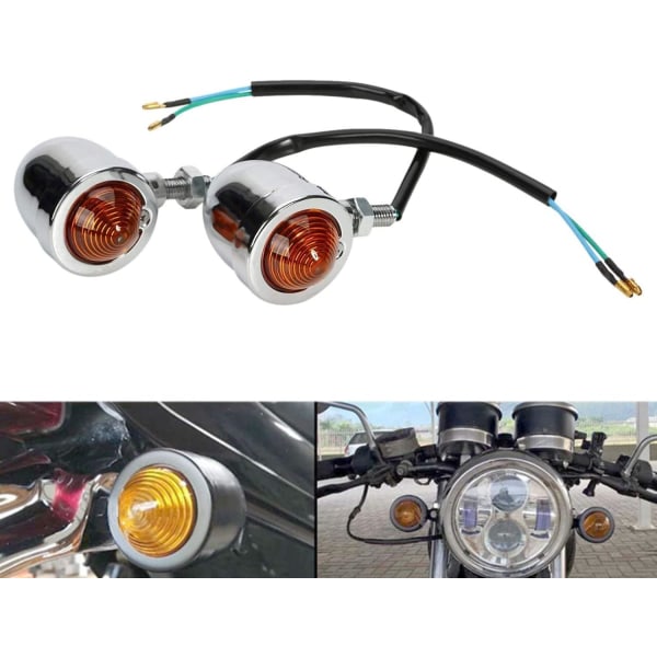 Universal 2X Chrome HL Motorcykel Röda Blinkers Lampor Indikatorlampa
