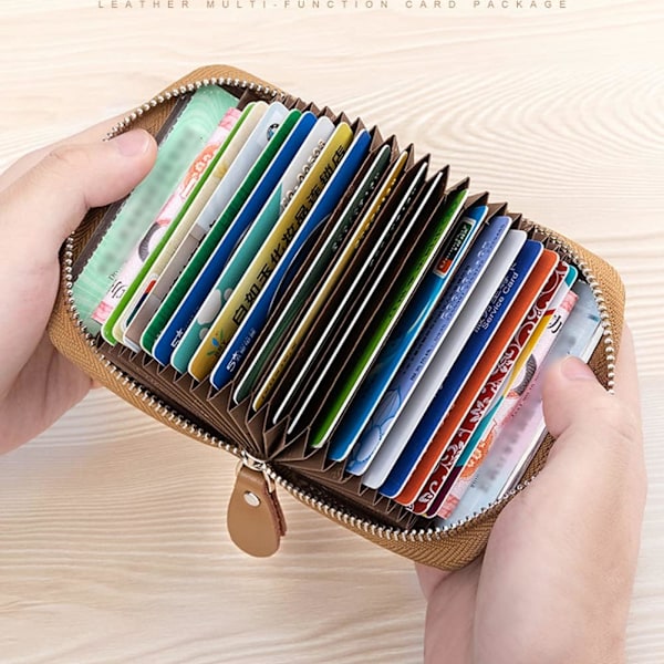 20 korttipaikan luottokorttikotelo, RFID-esto, aito nahkainen harmonikkakotelo naisille tai miehille, vetoketjullinen