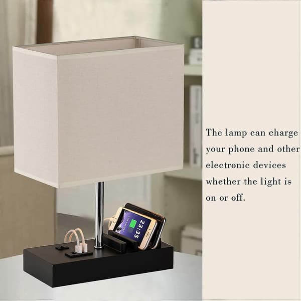Bordlampe med USB-ladeport, telefonstativ, moderne USB-nattbordslampe for soverom