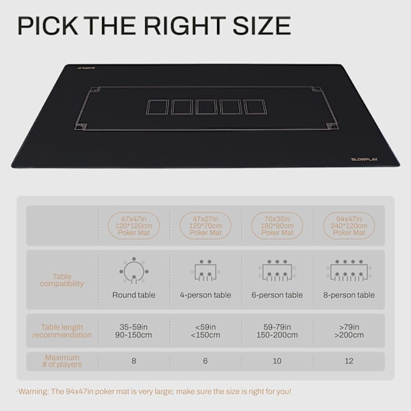 180x90cm Texas Hold'em Poker Layout, Vandafvisende, Støjreduktion og Premium Bæretaske (Sort og Champagne Guld)