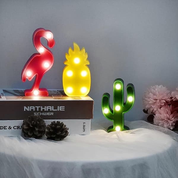 Flamingo Ananas Kaktus Mini Natlampe Sæt LED Natlampe