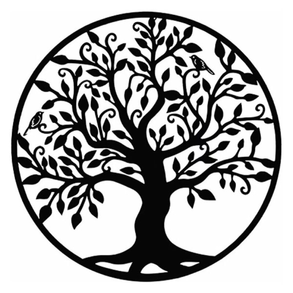 Metal Tree of Life Väggdekor Siluettkonst Presenter inomhus Utomhusgåvor Trädgårdsheminredning, (svart, 28x28cm)