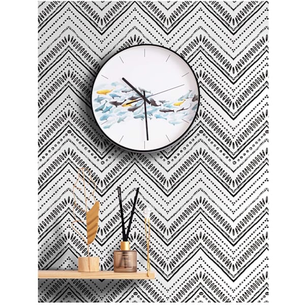 Moderni raidallinen irrotettava ja liimattava tapetti Herringbone musta valkoinen vinyyli koristeellinen 17.7in x 19.7ft B