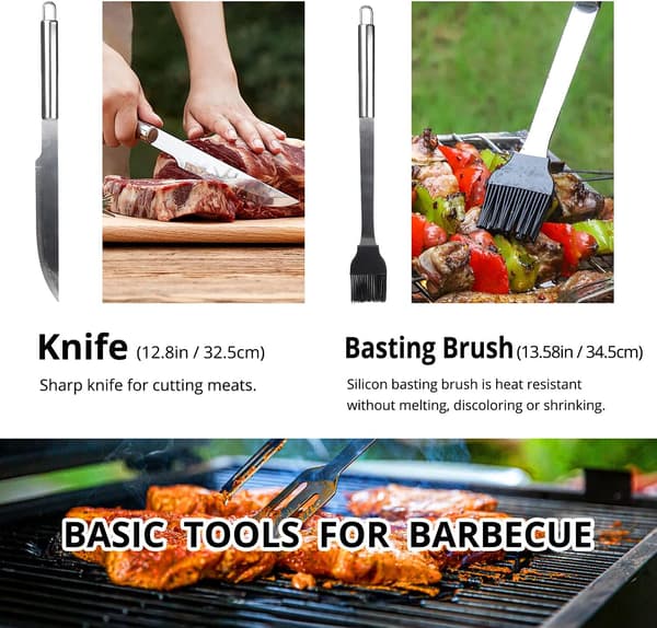 Professionelt BBQ-redskabssæt i rustfrit stål med let bæretaske (9 stk.)