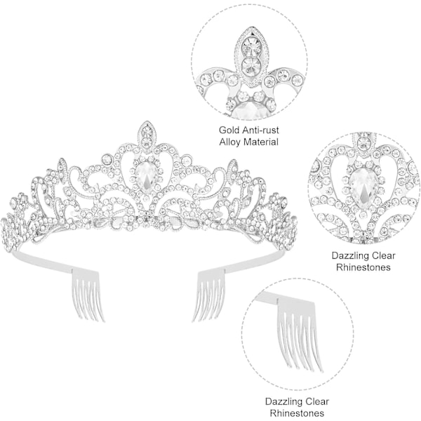 Bryllupstiara Prinsesse Dronning Tiara Hodebånd - Krystall Tiara Krone Med Kam