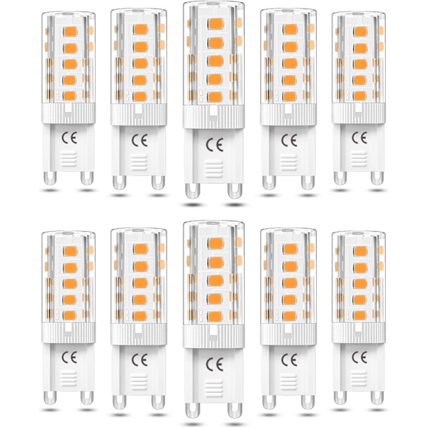 10 stk G9 LED-pære dimbar 5W varm hvit 3000K G9 LED-pærer halogenekvivalent 50W AC110/220V [Energiklasse F]
