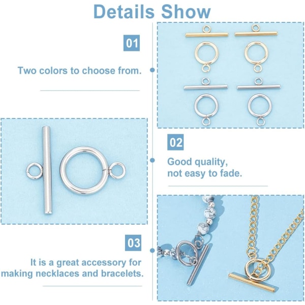 2 uppsättningar 2 färger rostfritt stål, runda vipplås Anslutningar för armband Halsband Smycken DIY hantverk