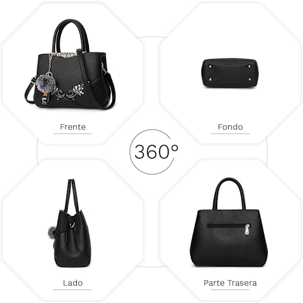 Dametasker Blomstermønster Crossbody Tasker Pom Pom Dekoration Håndtasker Tote Tasker til Kvinder Damer Skuldertaske PU Læder rosa