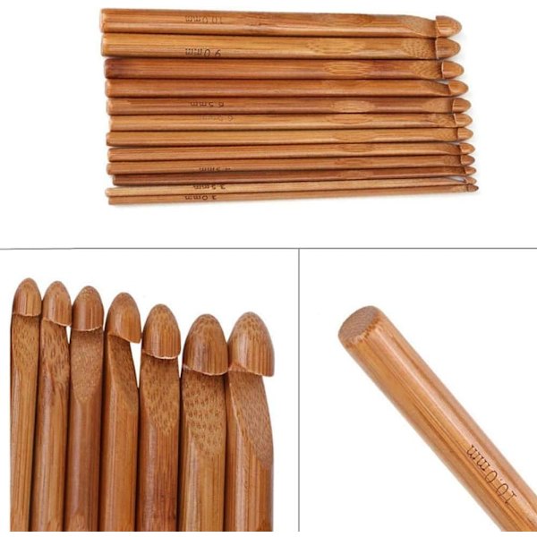 12-delad bambu virknålsset, 3 mm till 10 mm i diameter, stickningsnålar stickningshantverk set, DIY trä stickningsnål kit