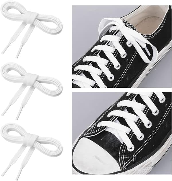 3 par hvide flade skolisser, egnet til sneakers osv. 80cm