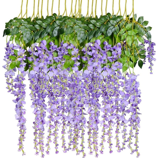 12 Pakke Kunstige Blomster Silke Wisteria Vinstokk Ratta Hengeblomst for Bryllup Hage Floral DIY Stue Kontor Dekor Purple 2 3.6 Feet