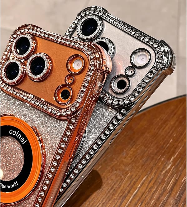 Magnetisk stativ til iPhone 18 Pro Max etui med glimmer-kort, blød TPU-diamantkofangerbeskyttelse, sort Black iPhone18PROMAX