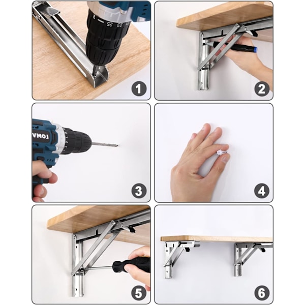 Folding Bracket 350mm, 2stk Rustfritt Stål Folding Console Bracket, Folding Rack Bracket Belastning, Heavy Duty Retractable Folding