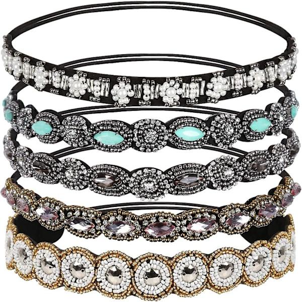 Rhinestone-besattede motehodebånd, 5 stk gave elastiske hodebånd
