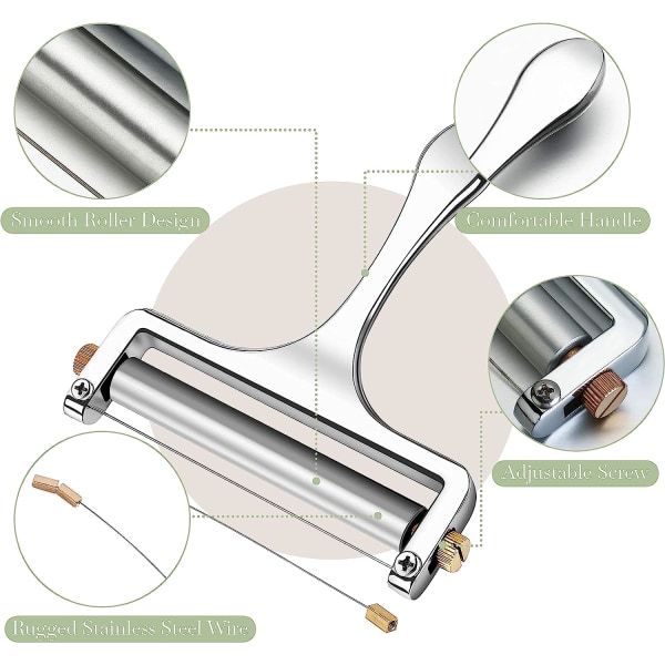 Rustfritt stål trådostehøvel - Håndholdt ostekutter for cheddar, Gruyere, Raclette, Mozzarella ostblokk, ostekruser (Sølv)
