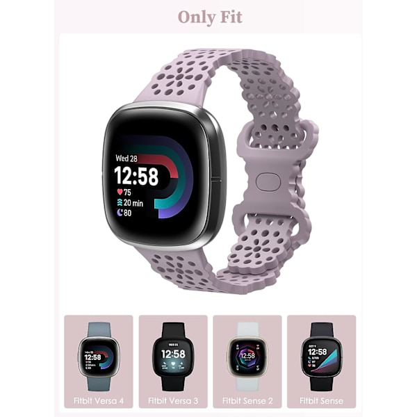 Sportstropper kompatible med Versa 4/Versa 3/Sense 2/Sense, [5-pakning] Myke TPU-erstatningsstropper, Damearmbånd - Lavendel/Rosa/Svart/Hvit/Furu Grønn