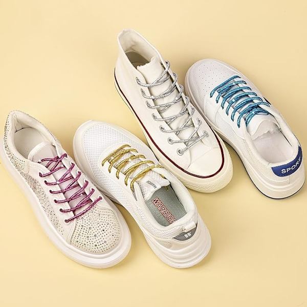 2 par glittrande metalliska glänsande skosnören, runda paljettskosnören för sneakers stövlar Silver