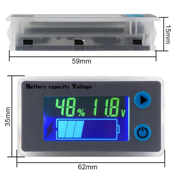 Multifunktionel Voltmeter 10-100V LCD Batterikapacitetsmonitor Temperaturvisning (12V)