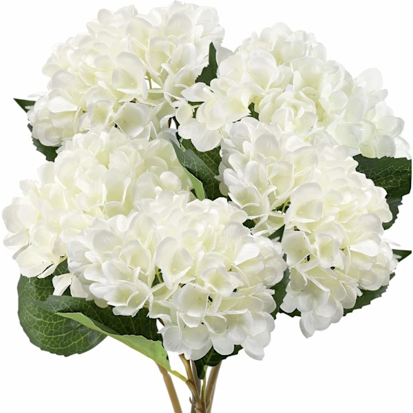 5 st konstgjorda sidenhortensior, blomsterarrangemang dekoration 47 cm White