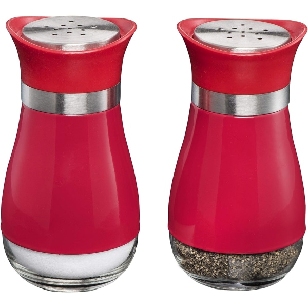 Salt- och pepparskakare (2-Pc. Set) Elegant med genomskinlig glasbotten | Kompakt användning av matlagning, kök och matsal | Klassisk, påfyllningsbar design (röd)