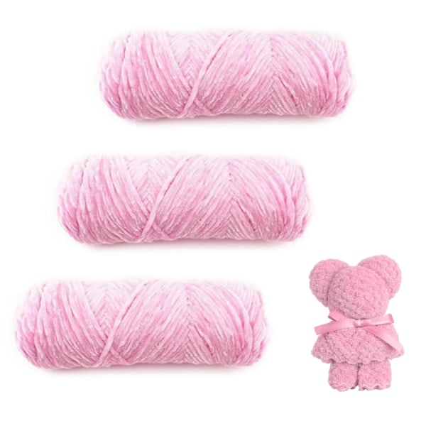 Chenillegarn, Chenillegarn för Virkning, 3 Rullar Garnbollar för DIY Stickning och Virkning, Hantverk Light pink